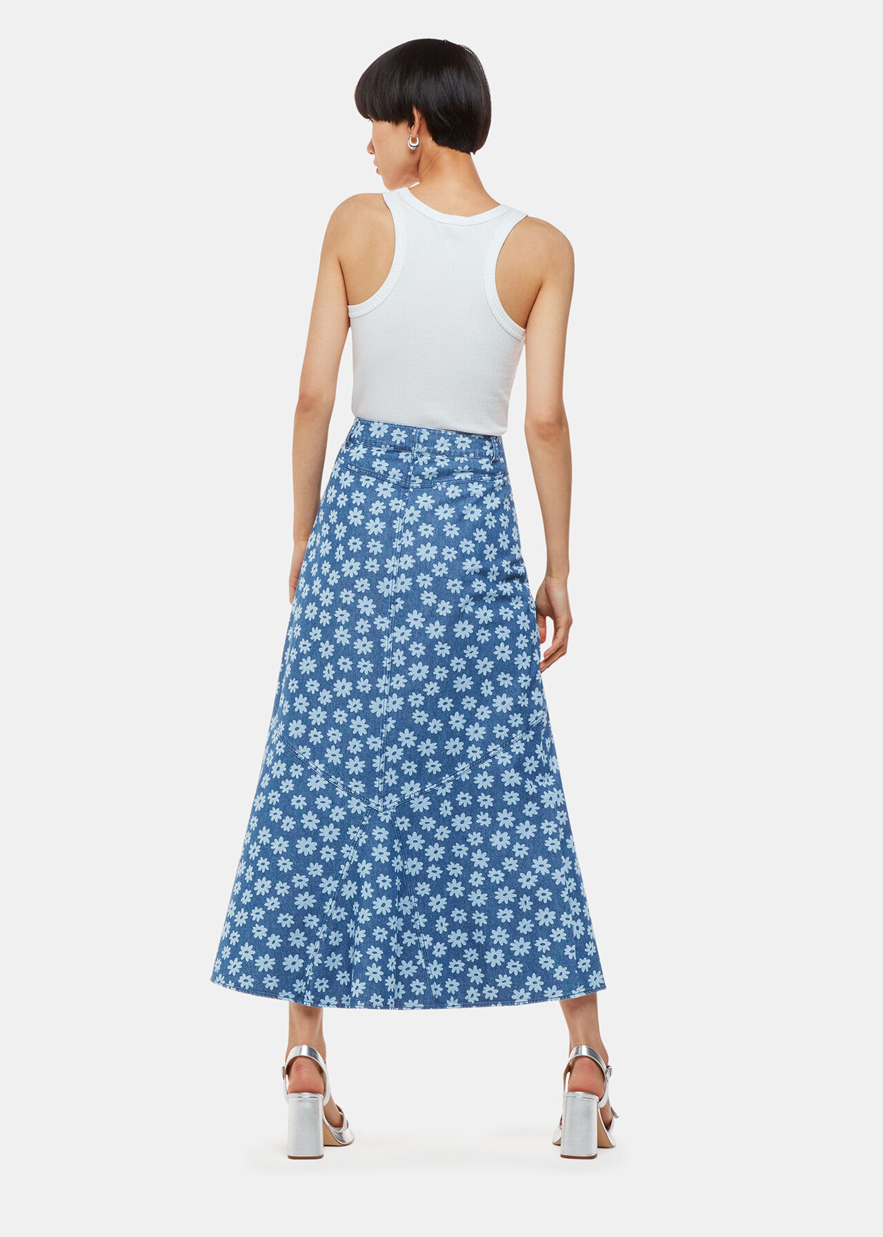 Graphic Daisy Denim Maxi Skirt